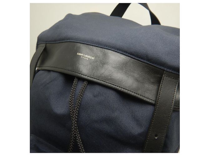 Zaino Yves Saint Laurent in tela e pelle blu navy - vista 10