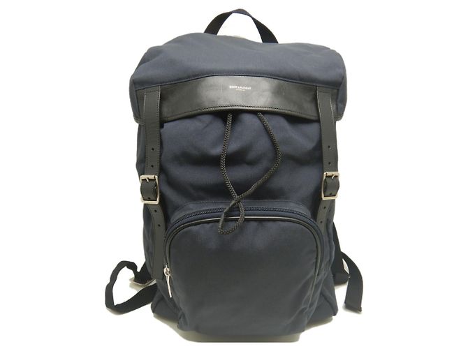 Zaino Yves Saint Laurent in tela e pelle blu navy - vista 2
