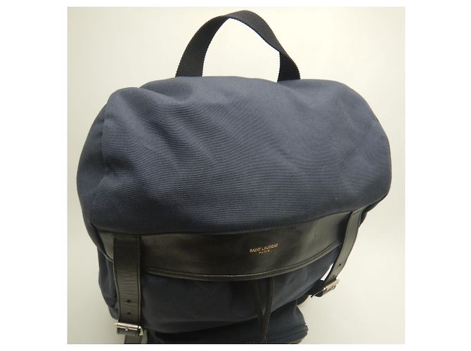 Zaino Yves Saint Laurent in tela e pelle blu navy - vista 5