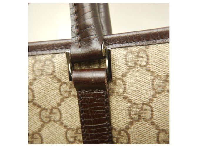 Borsa Tote Gucci in tela GG Supreme e pelle beige - vista 12