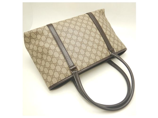 Borsa Tote Gucci in tela GG Supreme e pelle beige - vista 3