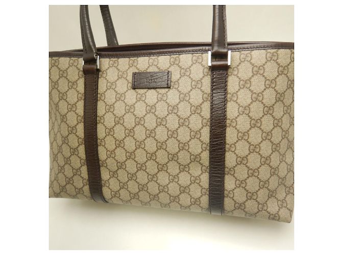 Borsa Tote Gucci in tela GG Supreme e pelle beige - vista 9