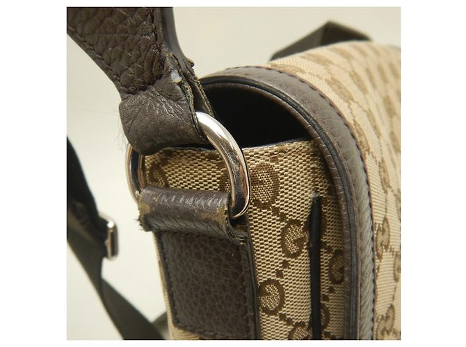 Borsa a tracolla Gucci in tela GG beige e pelle - vista 10