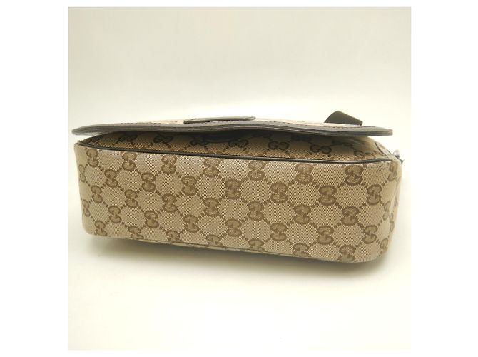 Borsa a tracolla Gucci in tela GG beige e pelle - vista 11