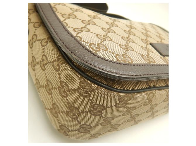 Borsa a tracolla Gucci in tela GG beige e pelle - vista 12