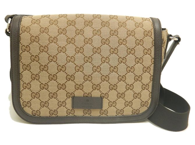 Borsa a tracolla Gucci in tela GG beige e pelle - vista 2