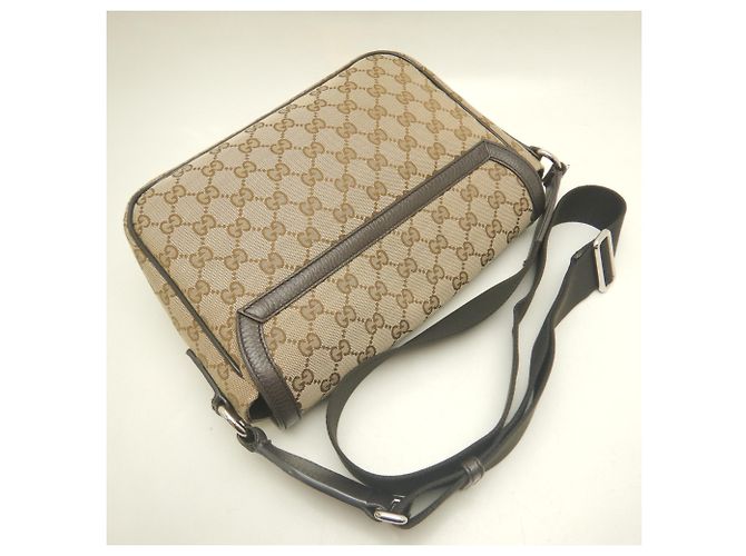 Borsa a tracolla Gucci in tela GG beige e pelle - vista 3