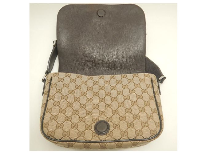 Borsa a tracolla Gucci in tela GG beige e pelle - vista 4