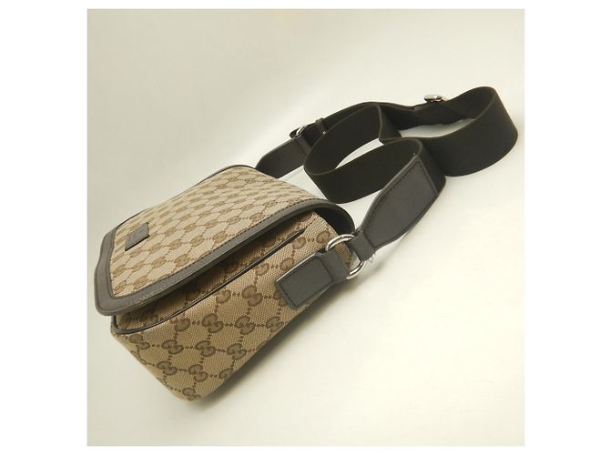 Borsa a tracolla Gucci in tela GG beige e pelle - vista 6