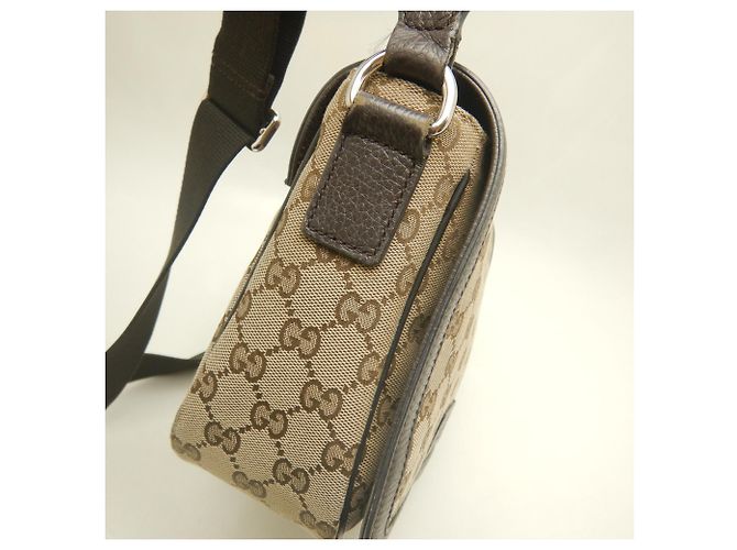 Borsa a tracolla Gucci in tela GG beige e pelle - vista 7