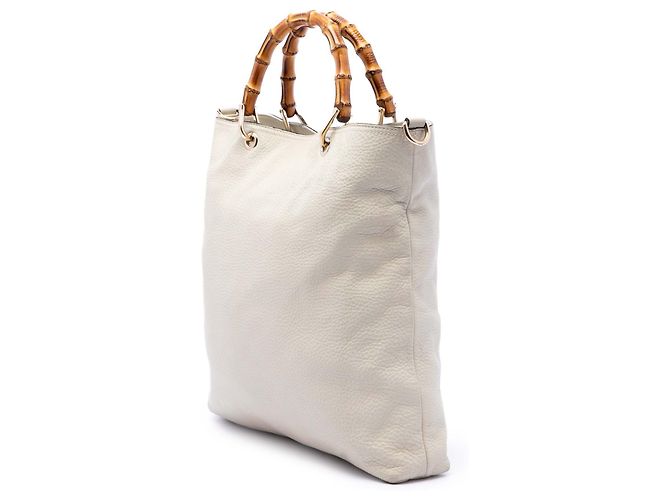 Bamboo Borsa Shopper Gucci in vitello bianco con bambù - vista 2