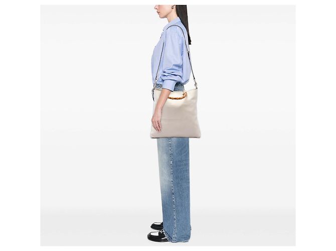 Bamboo Borsa Shopper Gucci in vitello bianco con bambù - vista 6