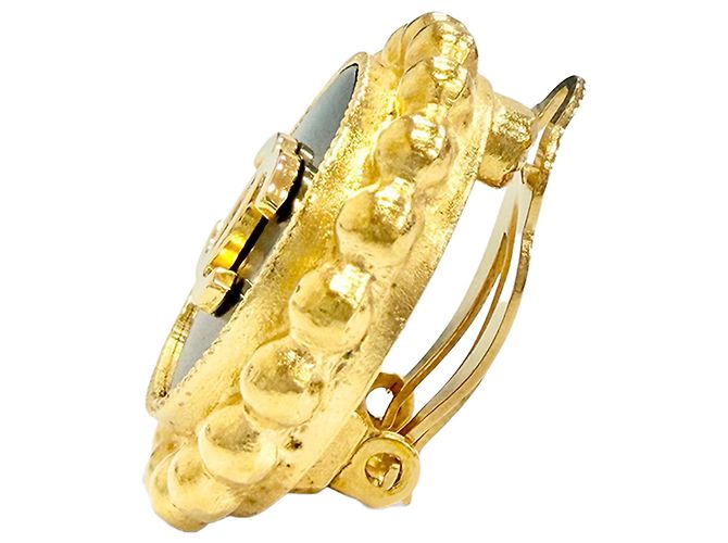 Orecchini a clip Chanel Gold CC placcati in oro e smalto D'oro - vista 2