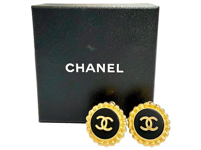 Orecchini a clip Chanel Gold CC placcati in oro e smalto D'oro - vista 6