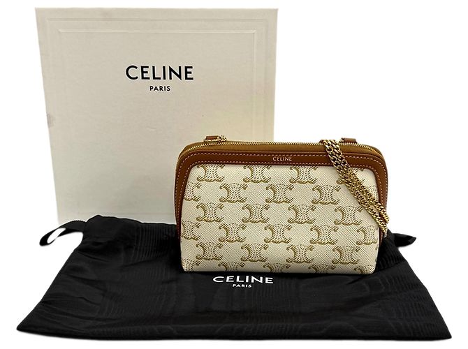 Céline Celine Triomphe Clutch mit Kette aus beschichtetem Canvas in Weiß - Ansicht 12