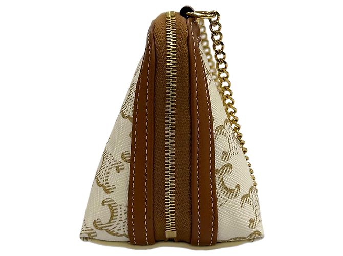 Céline Celine Triomphe Clutch mit Kette aus beschichtetem Canvas in Weiß - Ansicht 2
