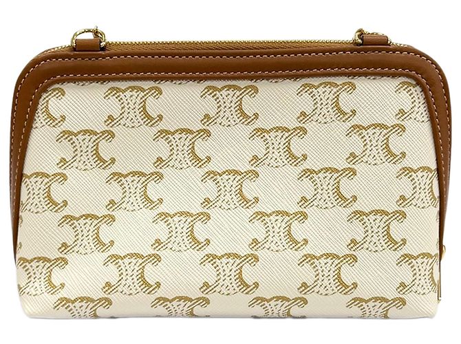 Céline Celine Triomphe Clutch mit Kette aus beschichtetem Canvas in Weiß - Ansicht 3