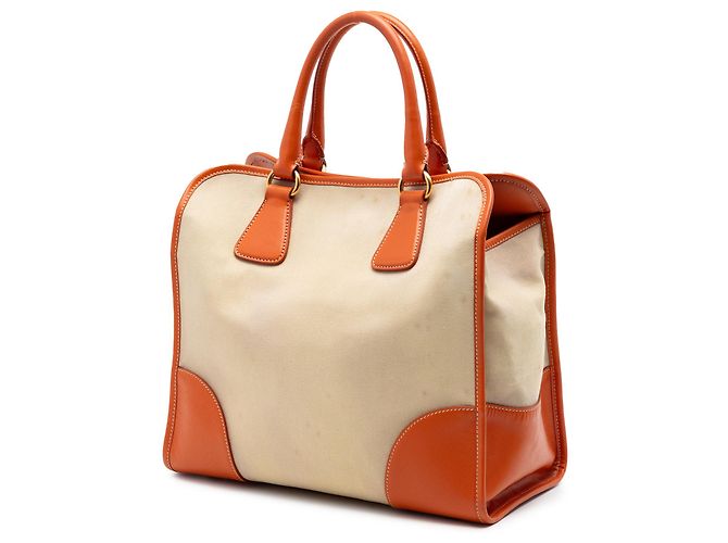 Bolsa Prada em lona Canapa bege com acabamento em Saffiano - vista 2