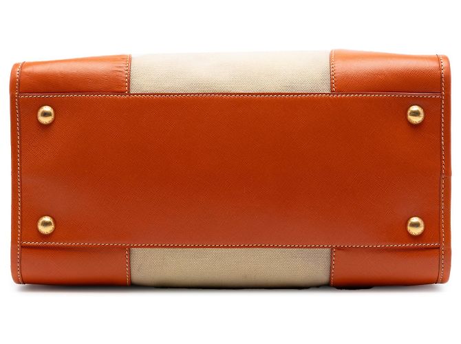 Bolsa Prada em lona Canapa bege com acabamento em Saffiano - vista 3