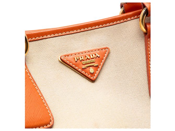 Bolsa Prada em lona Canapa bege com acabamento em Saffiano - vista 5