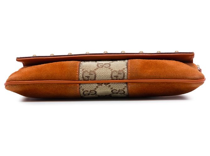 Borsa a tracolla Gucci Orange GG Canvas e camoscio Nailhead Arancione - vista 3