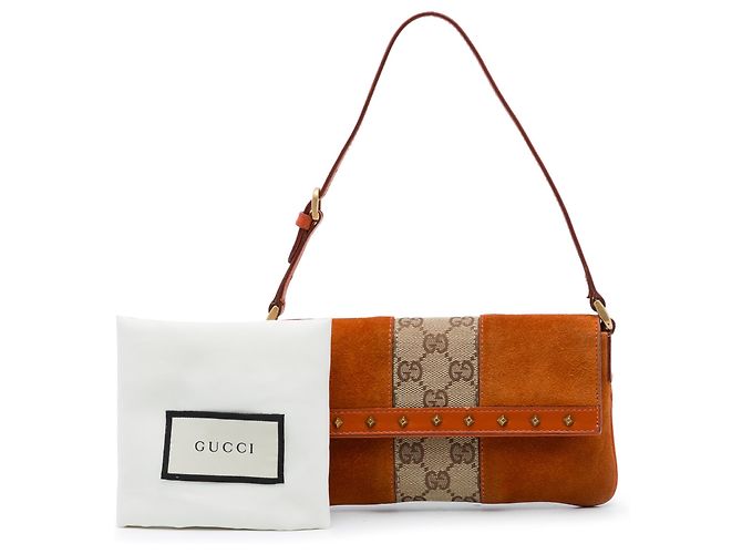 Borsa a tracolla Gucci Orange GG Canvas e camoscio Nailhead Arancione - vista 7