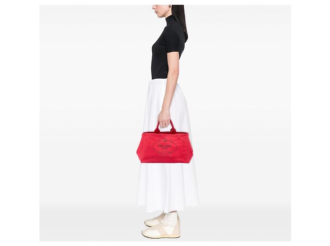 Prada Red Large Canvas Canapa Logo Tote Rot - Ansicht 6