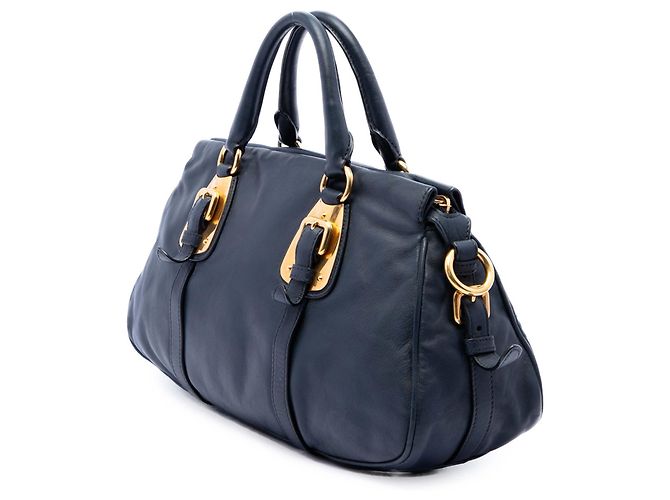 Borsa Shopping Prada in pelle di vitello morbida blu Blu navy - vista 2