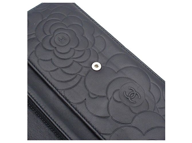 Portafoglio Chanel Black CC Embossed Lambskin Camellia Wallet On Chain Nero - vista 12