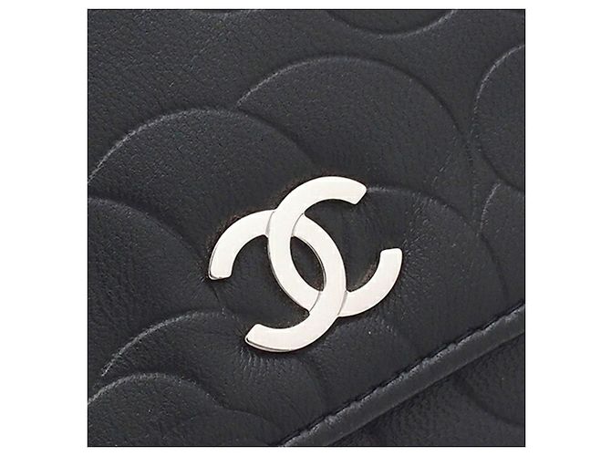 Portafoglio Chanel Black CC Embossed Lambskin Camellia Wallet On Chain Nero - vista 14