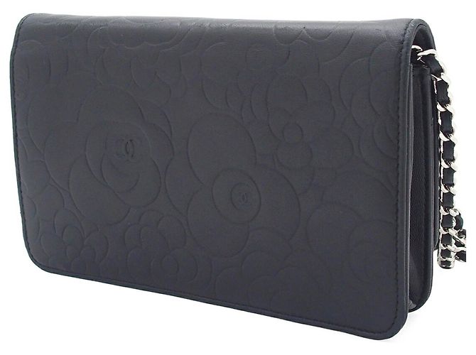 Portafoglio Chanel Black CC Embossed Lambskin Camellia Wallet On Chain Nero - vista 2