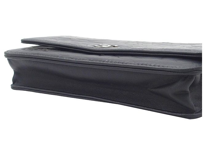 Portafoglio Chanel Black CC Embossed Lambskin Camellia Wallet On Chain Nero - vista 3