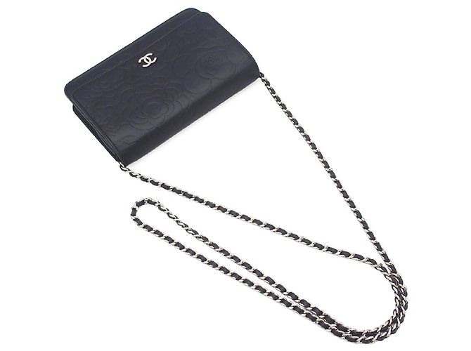 Portafoglio Chanel Black CC Embossed Lambskin Camellia Wallet On Chain Nero - vista 4