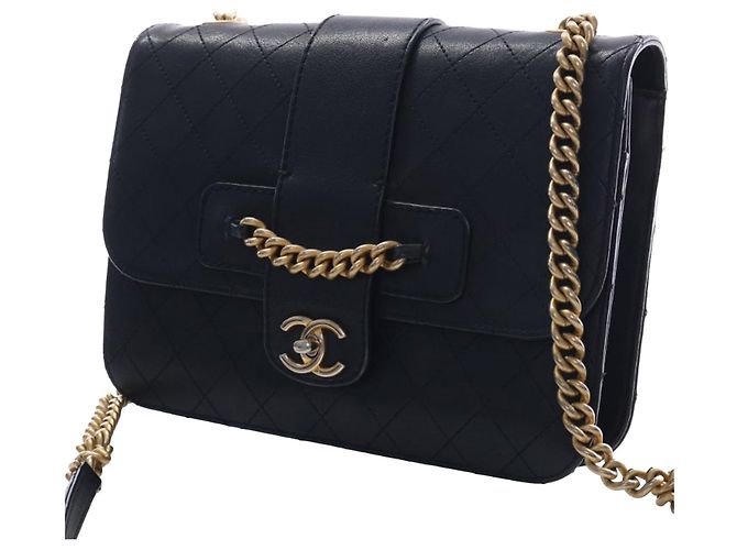 Chanel Black Large Quilted Sheepskin Front Chain Flap Nero - vista 12