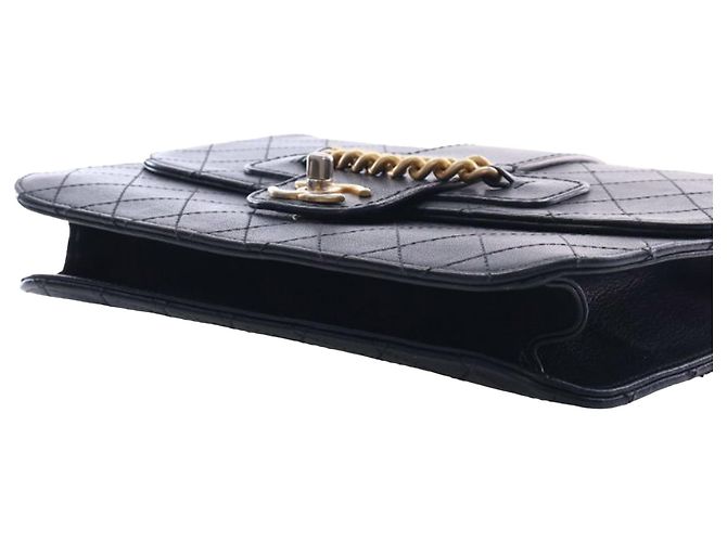 Chanel Black Large Quilted Sheepskin Front Chain Flap Nero - vista 13