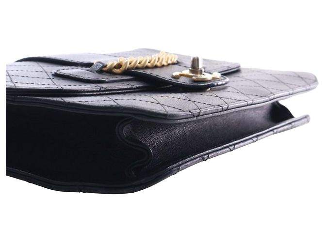 Chanel Black Large Quilted Sheepskin Front Chain Flap Nero - vista 14