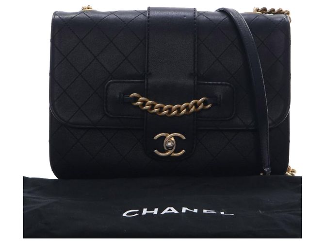 Chanel Black Large Quilted Sheepskin Front Chain Flap Nero - vista 15