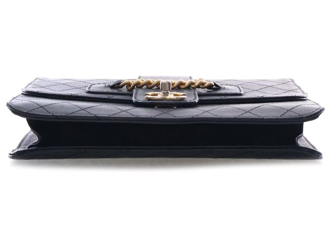 Chanel Black Large Quilted Sheepskin Front Chain Flap Nero - vista 3