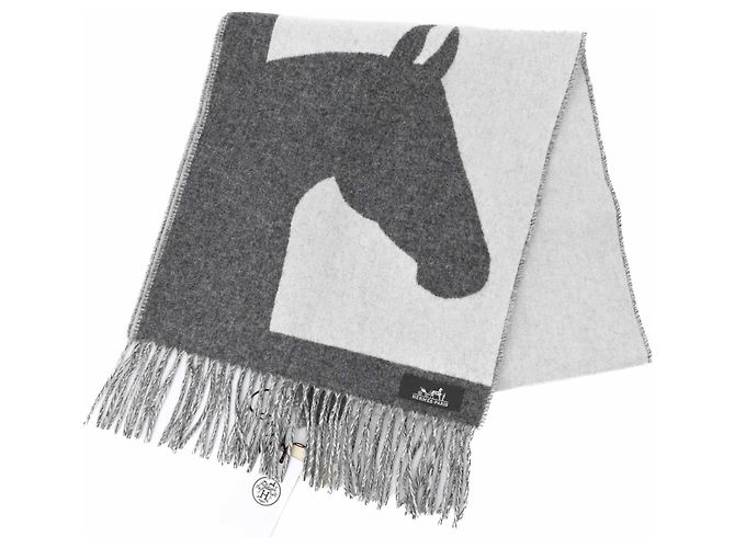 Hermès Stola in cashmere Hermes Love Story Marrone Bianco - vista 2