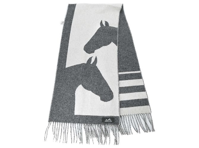 Hermès Stola in cashmere Hermes Love Story Marrone Bianco - vista 4