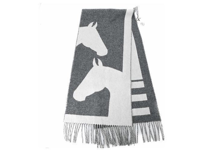 Hermès Stola in cashmere Hermes Love Story Marrone Bianco - vista 6