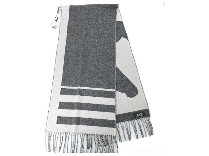 Hermès Stola in cashmere Hermes Love Story Marrone Bianco - vista 7