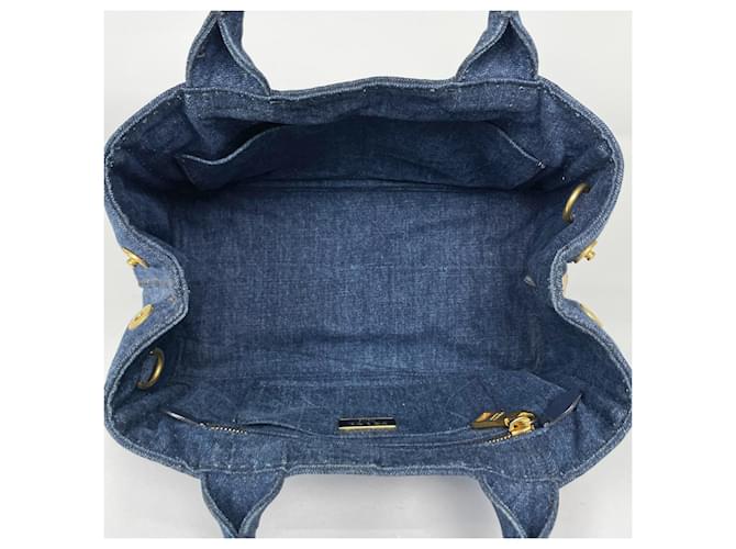 Borsa Tote Prada Canapa Blu - vista 8