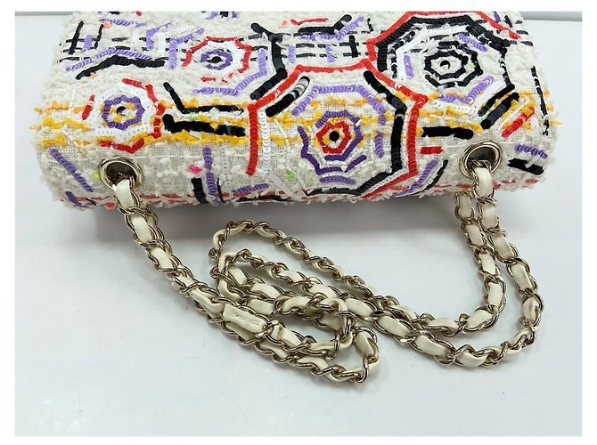 Borsa a tracolla Chanel Classic Flap in tweed Multicolore - vista 10