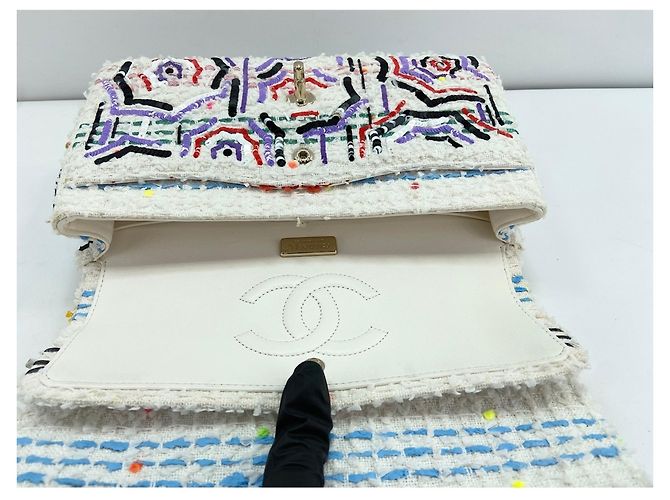 Borsa a tracolla Chanel Classic Flap in tweed Multicolore - vista 12