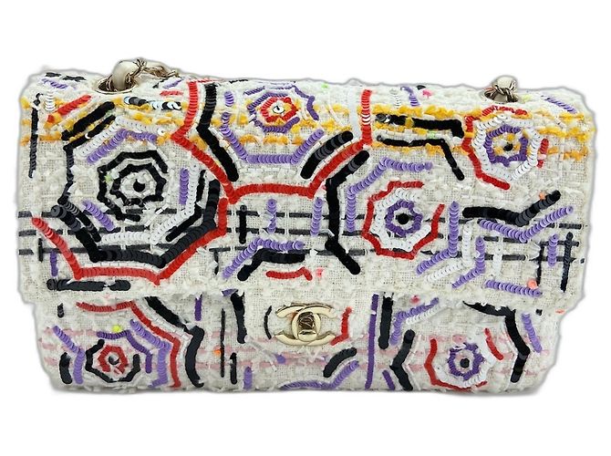 Borsa a tracolla Chanel Classic Flap in tweed Multicolore - vista 2
