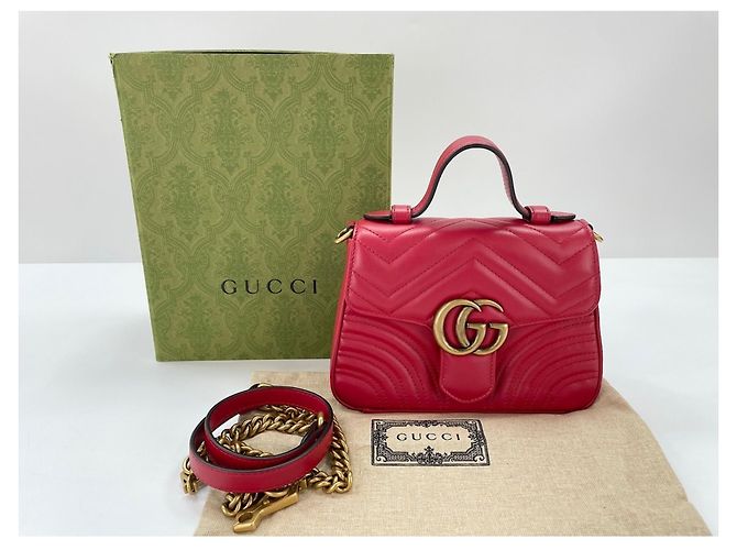 Borsa a tracolla Gucci GG Marmont Mini Top Handle Rosso - vista 12