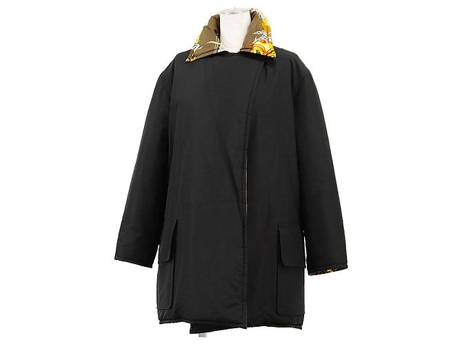 Hermès LE CARNAVAL DE VENISE38 Abrigo acolchado de seda Negro - vista 13