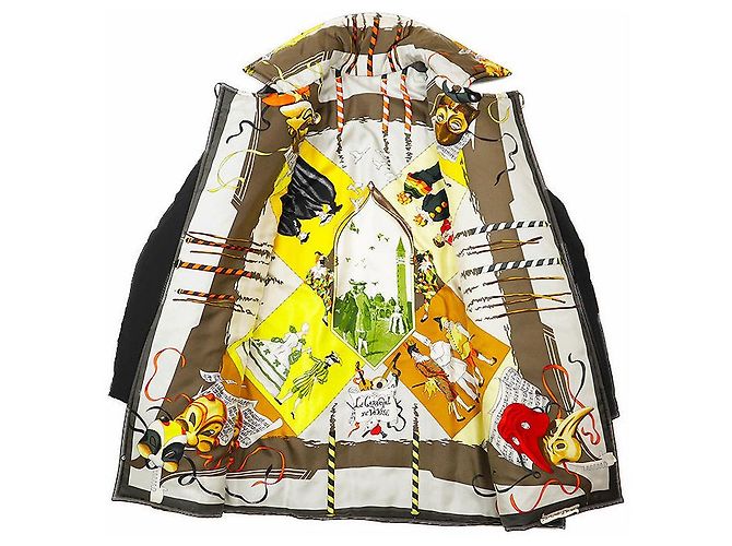 Hermès LE CARNAVAL DE VENISE38 Abrigo acolchado de seda Negro - vista 6