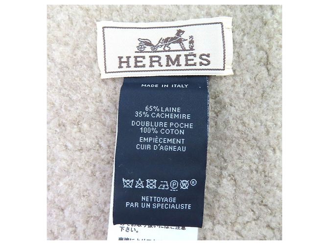 Sciarpa in lana Hermès Teddy con tasca logo H Beige - view 10
